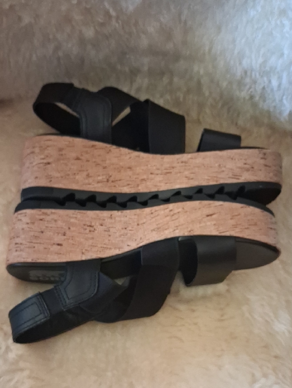 Cameron Sorel Black Cork Flatform Slingback Sandals Size 6.5 - Picture 2 of 6